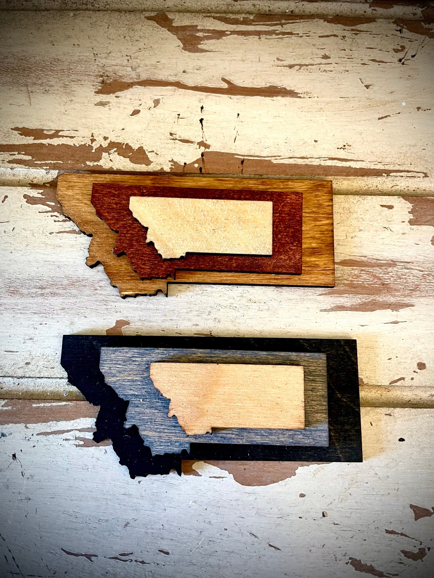 Montana 3-Layer Stacked Wood Refrigerator Magnet | Brown & Gray Tones | State Pride Gift