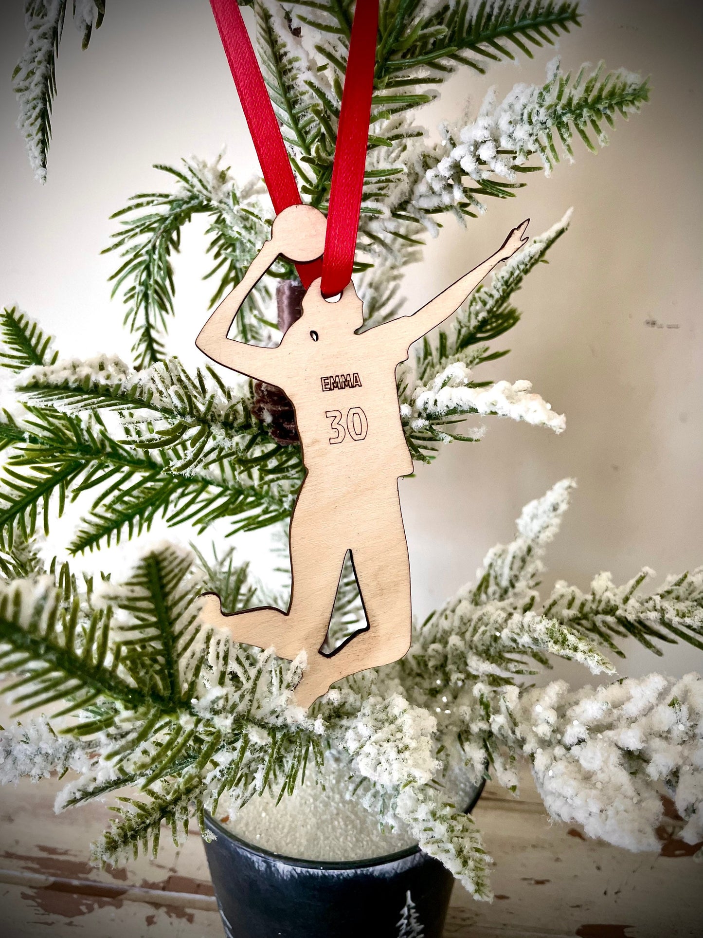 Volleyball Player with Jersey Personalized Wood Ornament & Gift Tag | Name & Number | Coach Gift