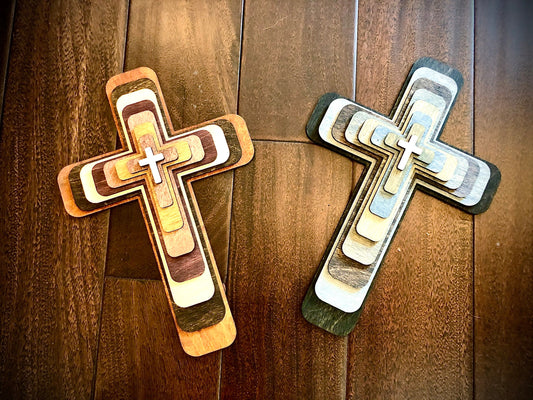 Stacked Wooden Cross 3D Wood Table & Wall Art | Multi-Color | Christian Gift