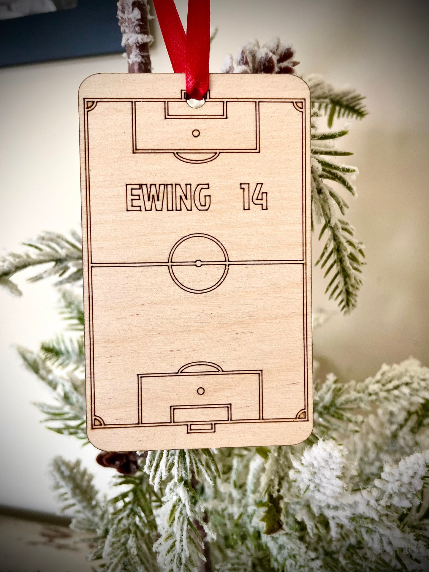 Soccer Ornament / Gift Tag - Soccer Field shaped; Personalized with name, number, or other