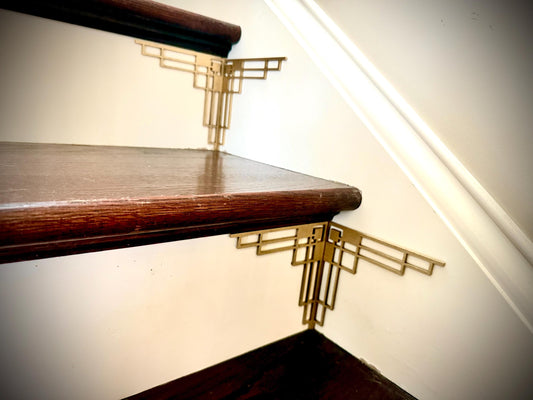 Orbit-art deco staircase corner accents / embellishments (set of 4) in natural or other finishes- set AJ