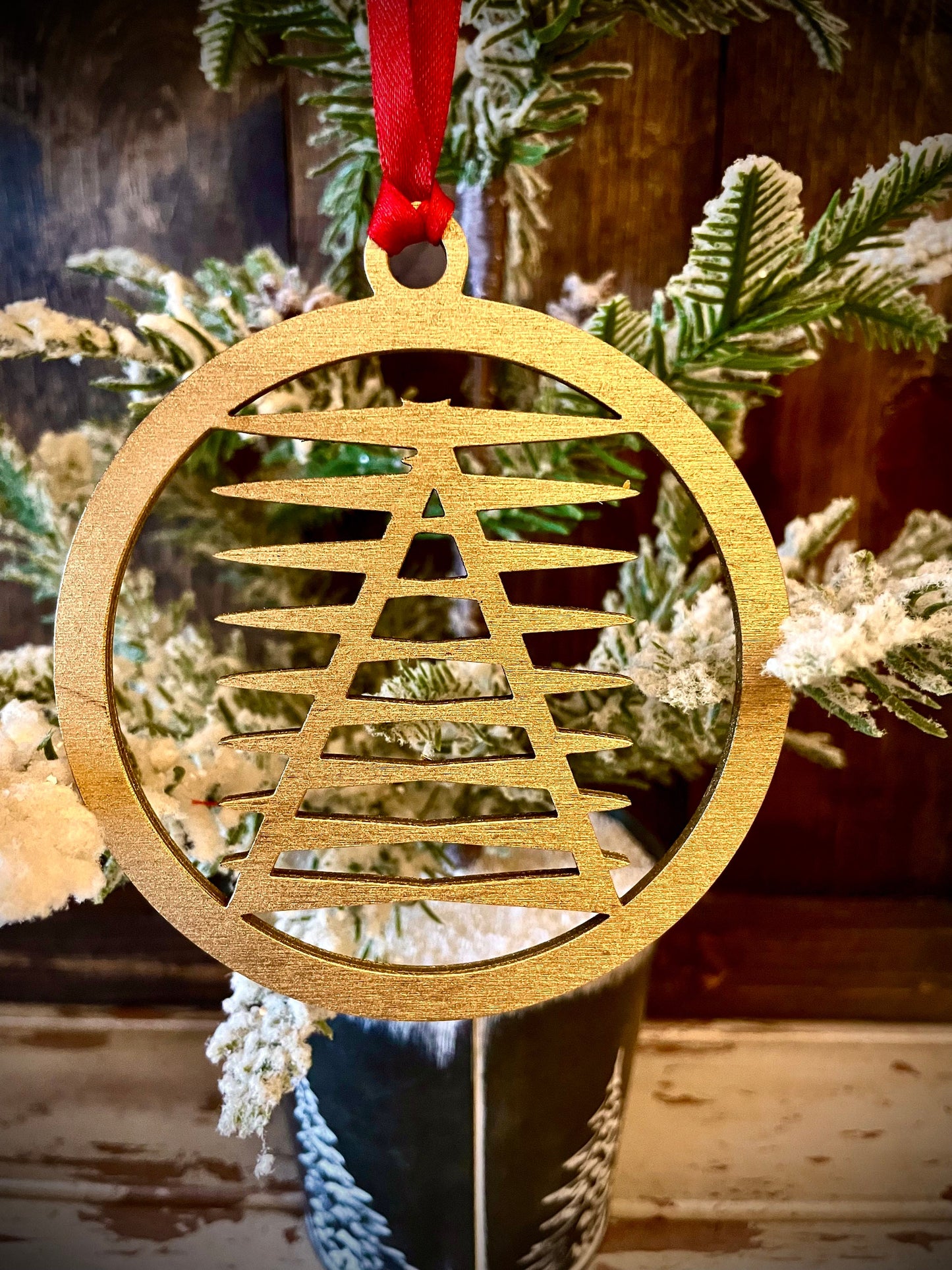 Art Deco Geometry Wood Christmas Ornament | Multiple Finishes | Boho Holiday Gift | Version H