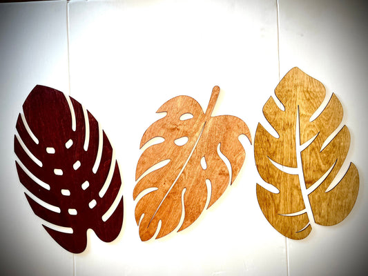 Monstera Leaf Wood Wall Art | 3-Panel Set | Multiple Finishes