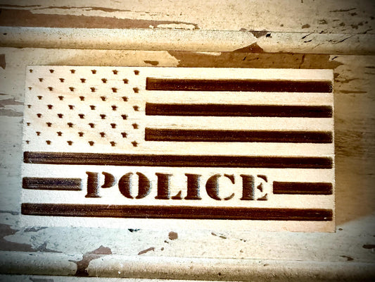 Police Laser Engraved US Flag Wood Refrigerator Magnet | 4" x 2.1" | Law Enforcement Gift