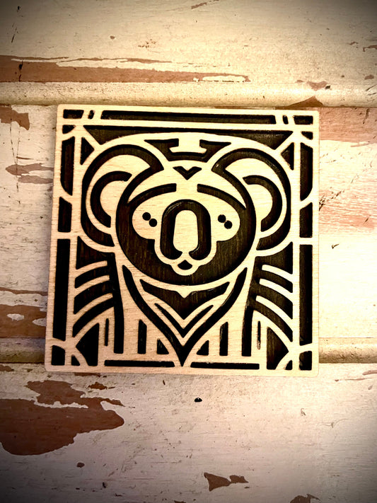 Boho Art Deco Koala Bear 2-Layer Square Wood Magnet | 12 Finishes | Boho Gift