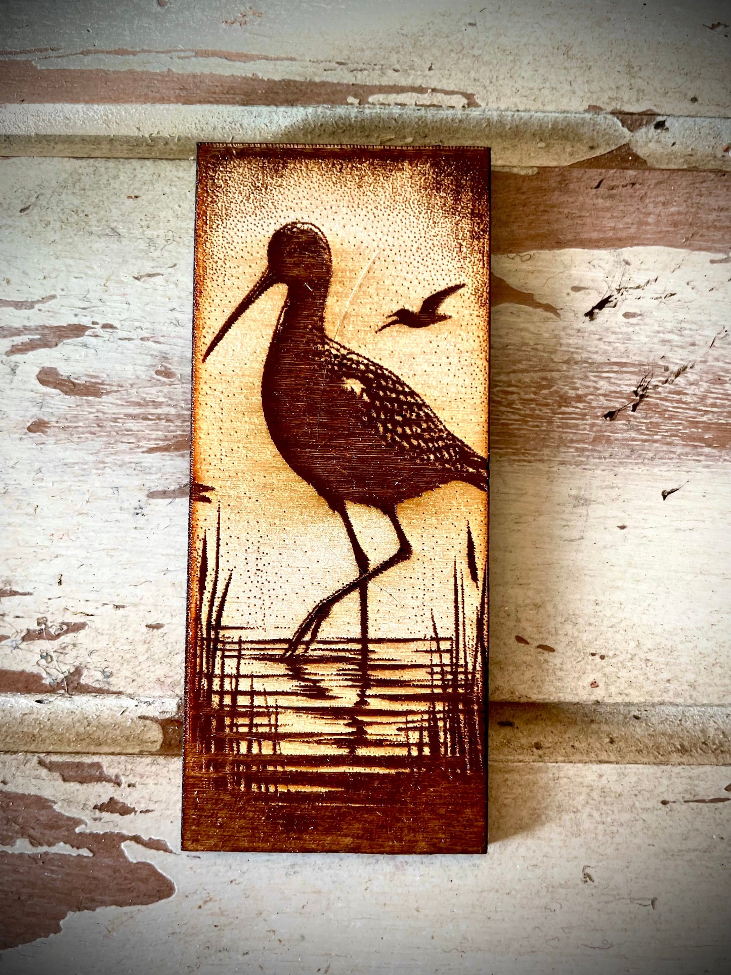 Shore Birds Engraved Wood Triptych Magnet Set | 3-Panel Set | Coastal Decor Gift