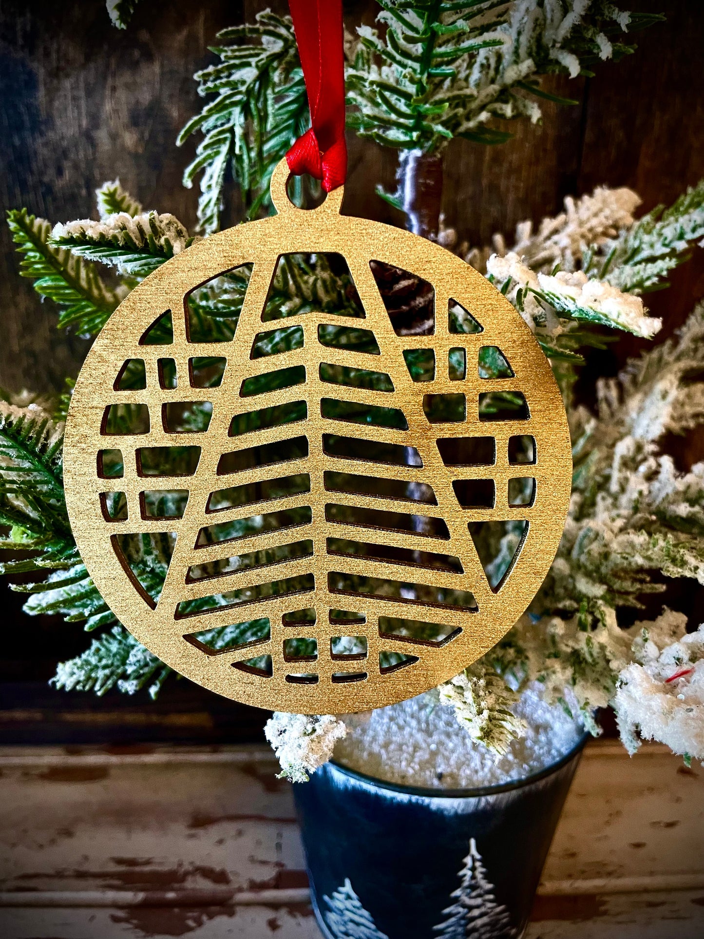Symbols of Christmas Art Deco Christmas Tree Wood Ornament | Gold & 14 Other Finishes | Holiday Gift