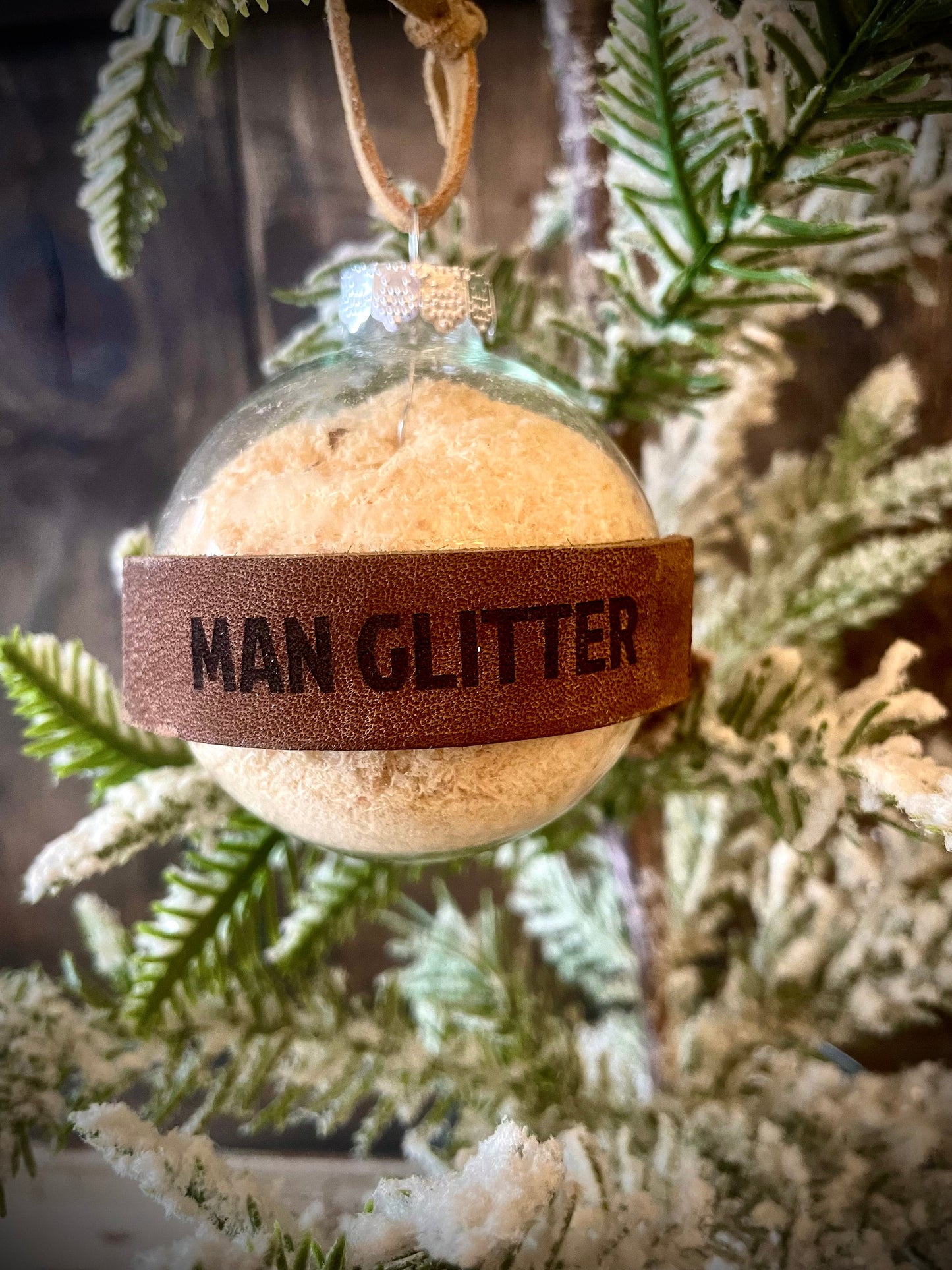 Man Glitter Funny Wood Christmas Ornament | Gag Gift