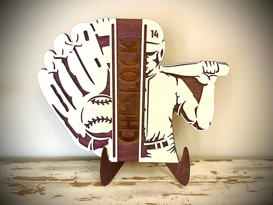 Custom Baseball Glove Wood Plaque | Player Name & Number Engraved | Split Design