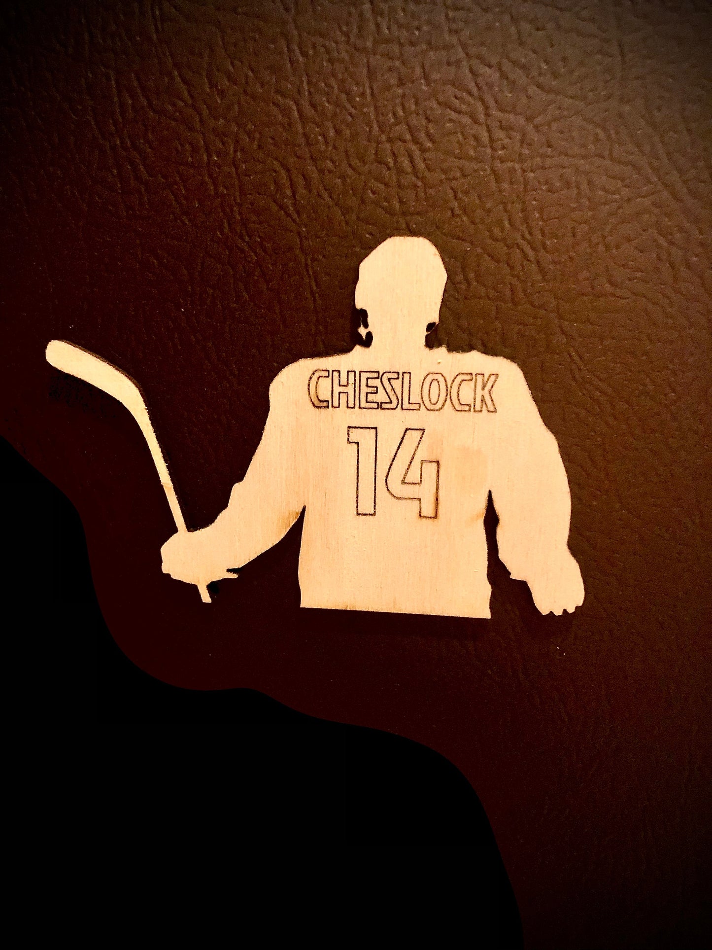 Hockey Player Wood Refrigerator Magnet | Personalized Name & Number | Hockey Gift