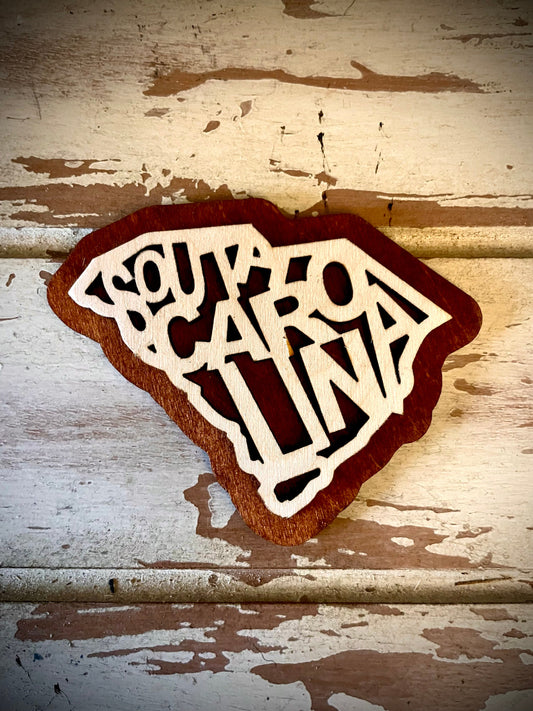 South Carolina Word Art 2-Layer Wood Refrigerator Magnet | 12 Finishes | State Pride Gift