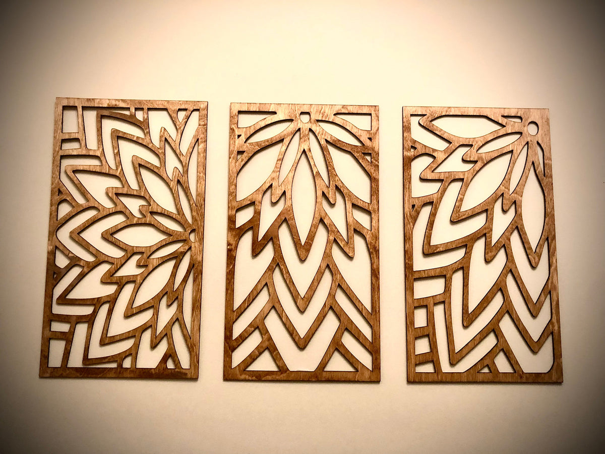 Flower Mandala Wood Wall Art | 3-Panel Set | Multiple Finishes | Style 2