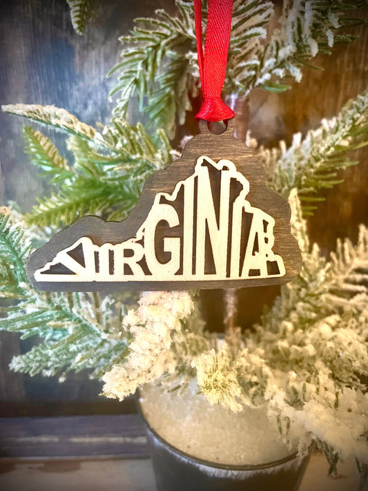 Virginia Word Art Wood Ornament & Gift Tag | 12 Finishes | State Pride Gift