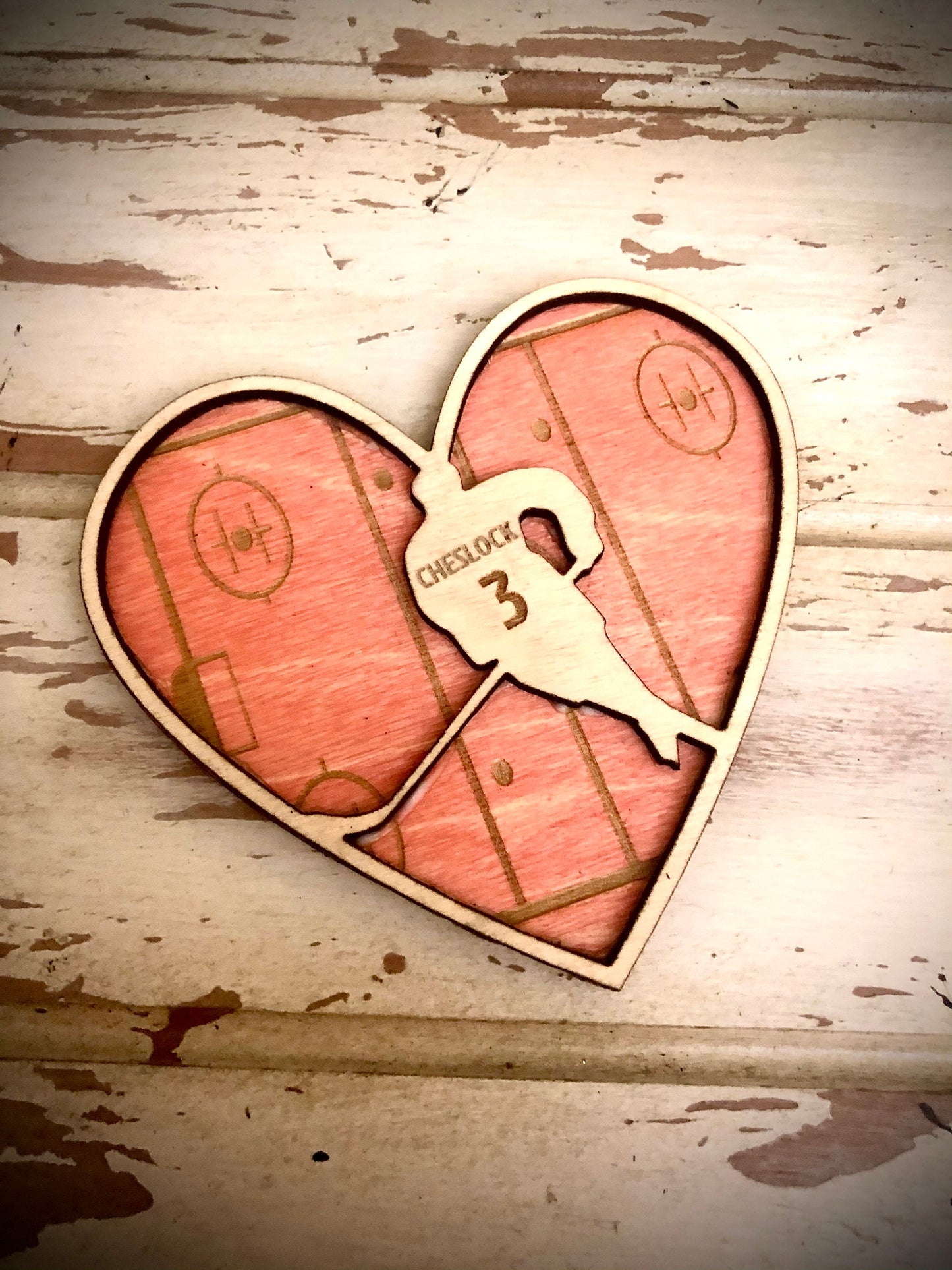 Personalized Hockey Player Valentine Heart Magnet | Engraved Rink, Name & Number
