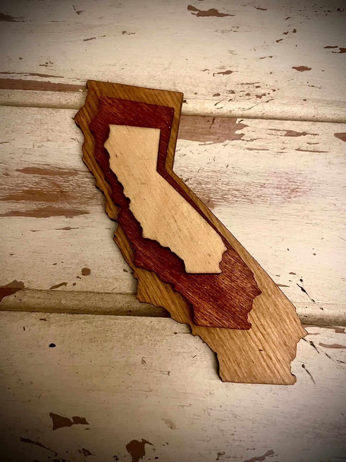 California 3-Layer Stacked Wood Refrigerator Magnet | Brown & Gray Tones | State Pride Gift