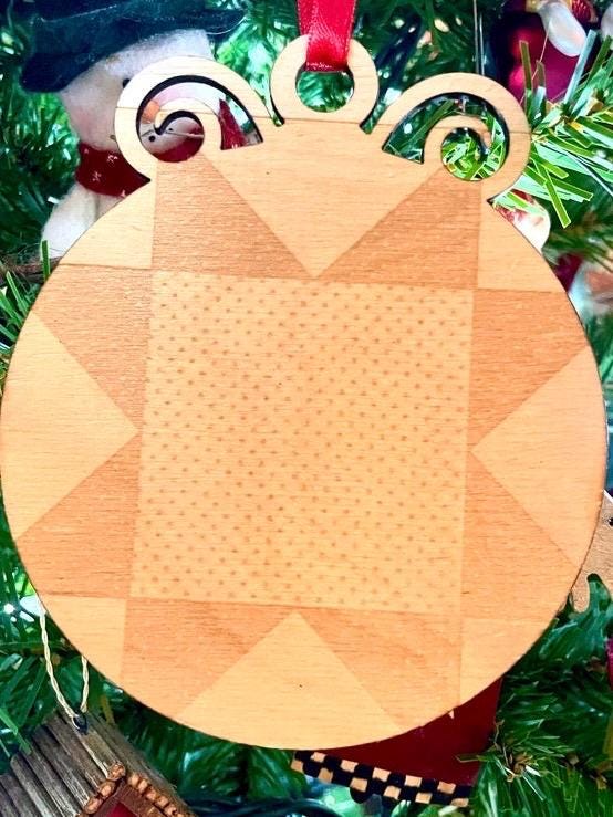 Ohio Star Quilt Pattern Wood Christmas Ornament & Gift Tag | Laser Cut & Engraved | 4" x 4.75"