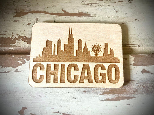 Chicago Skyline Wood Magnet | City Souvenir | 3.5" x 2.5"