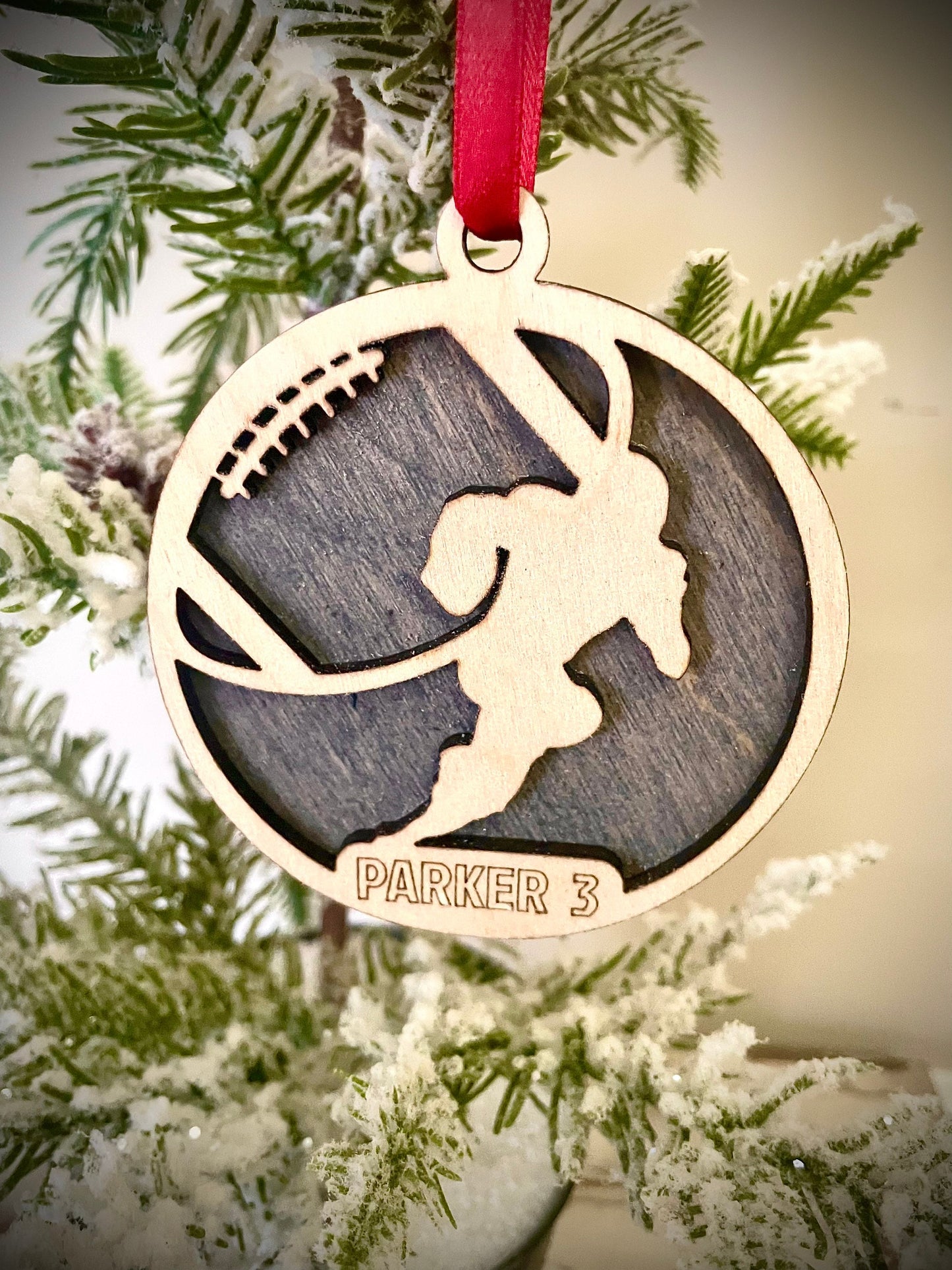 Football Player Personalized 2-Layer Wood Christmas Ornament & Gift Tag | Multiple Finishes | Football Gift (#6)