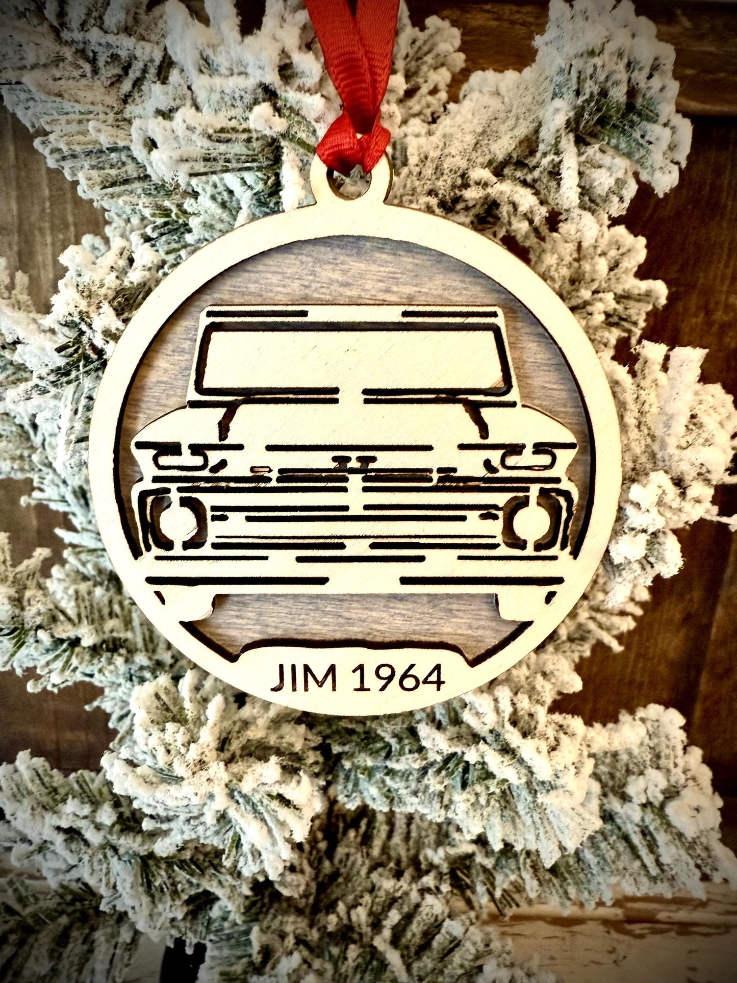 Vintage Truck Personalized 2-Layer Wood Christmas Ornament & Gift Tag | Multiple Finishes | Truck Lover Gift