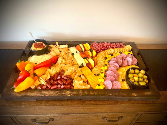 Custom Rustic Farmhouse Charcuterie Board & Serving Tray | Raised Edges, Optional Engraving & Handles