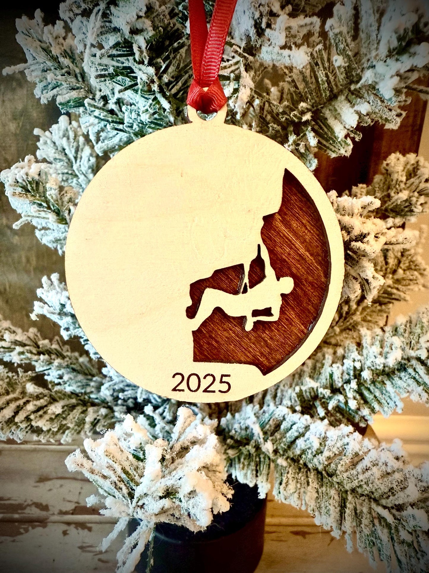 Male Rock Climber Rappelling Personalized 2-Layer Wood Christmas Ornament & Gift Tag | Multiple Finishes | Outdoor Gift