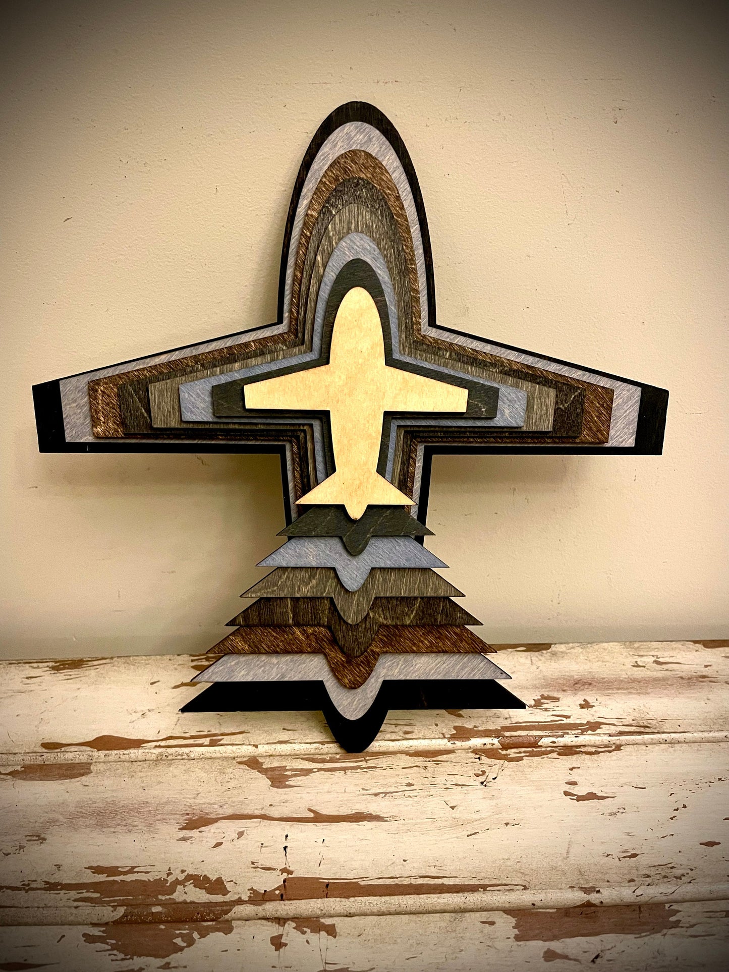 Stacked Airplane 3D Wood Table & Wall Art | Multi-Color | Pilot Gift