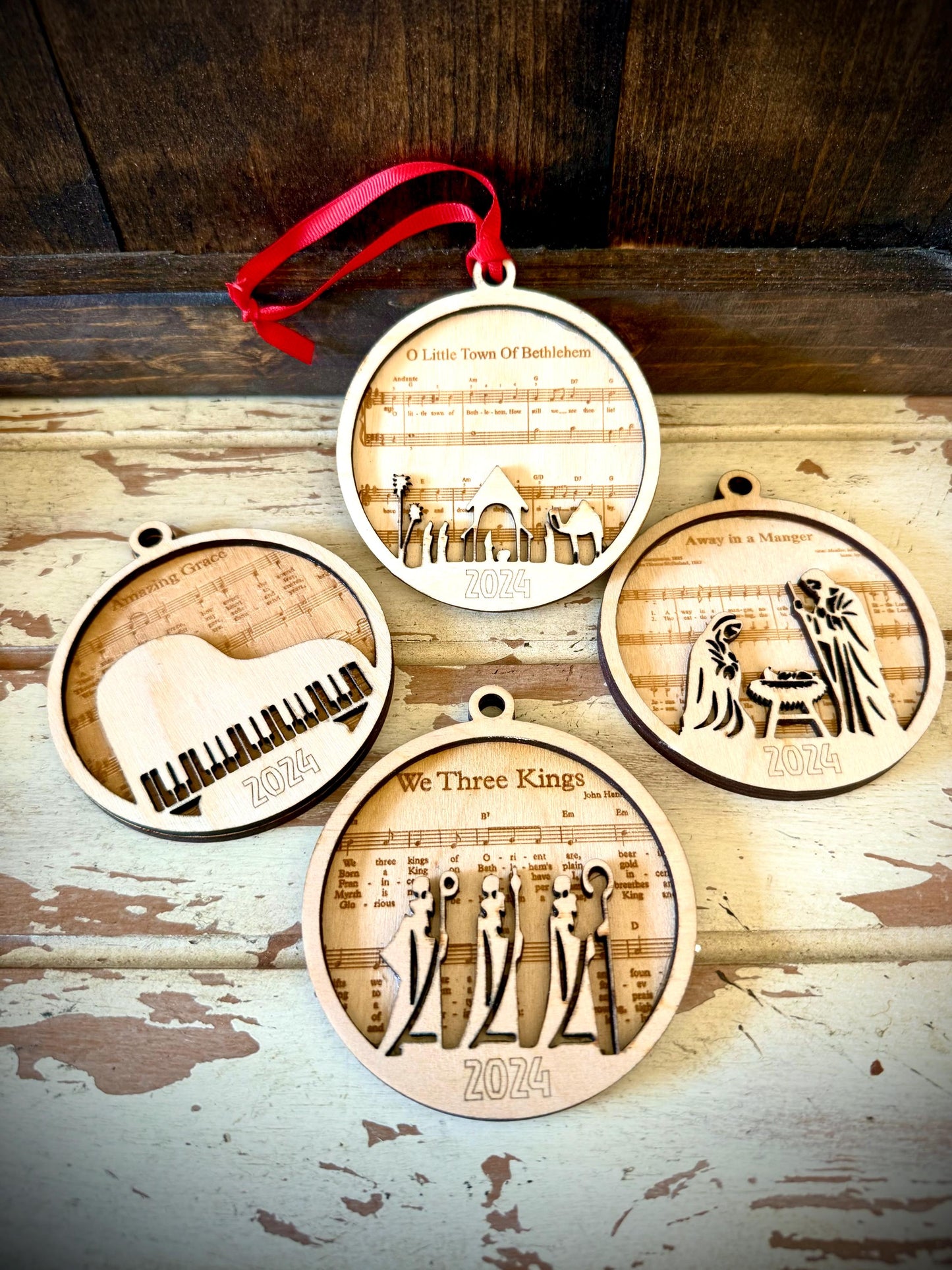 Amazing Grace Piano & Sheet Music Personalized Wood Christmas Ornament & Gift Tag | Laser Engraved | Music Gift