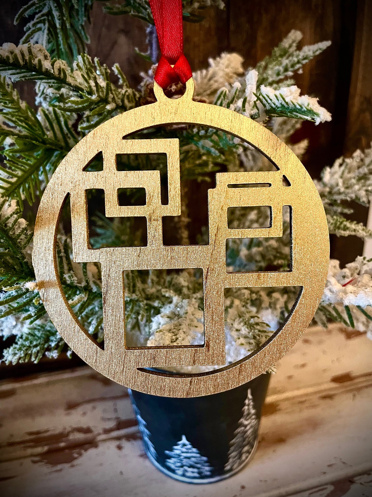 Art Deco Geometry Wood Christmas Ornament | Multiple Finishes | Boho Holiday Gift | Version G
