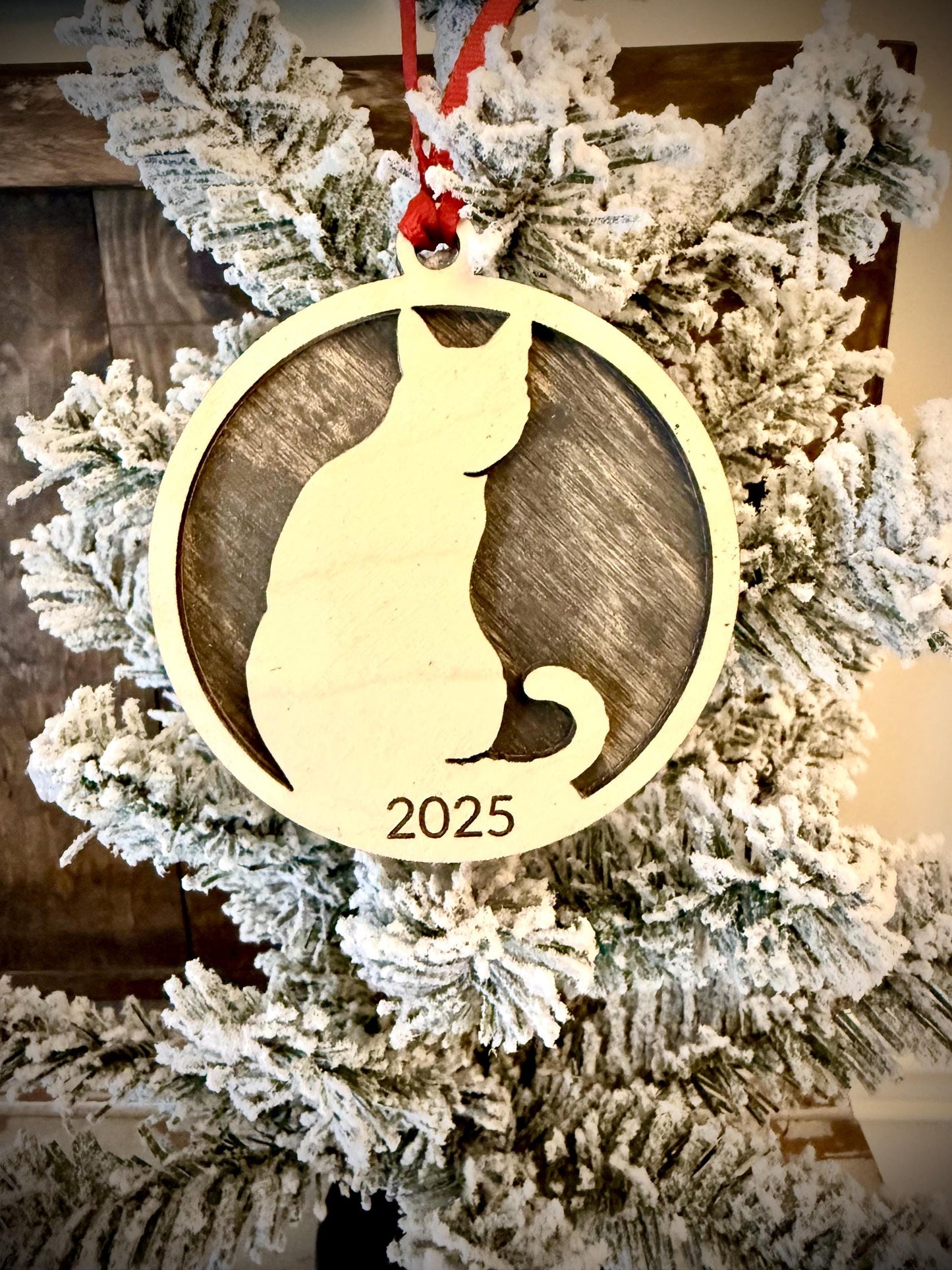 Cat / kitten / kitty 2-layer personalized laser cut wood Christmas ornament, gift tag available unfinished or stained