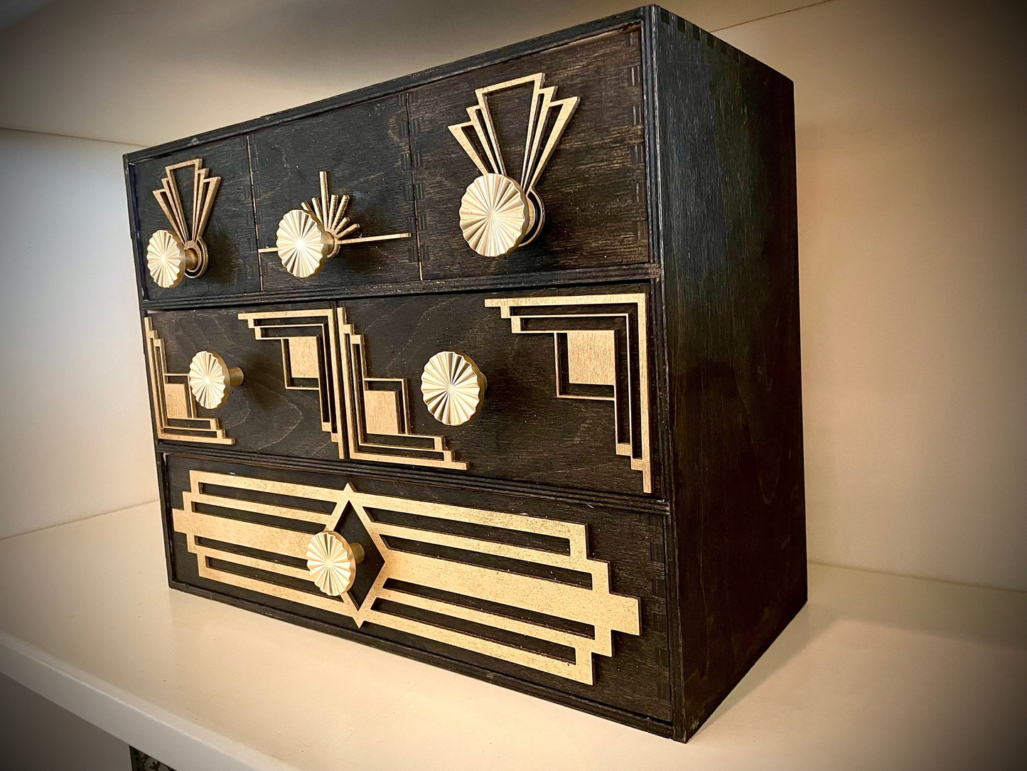 Boho Modern Art Deco Art Deco wood drawer knob or pull accent available in natural or 14 other finishes.  2 pieces. Set R
