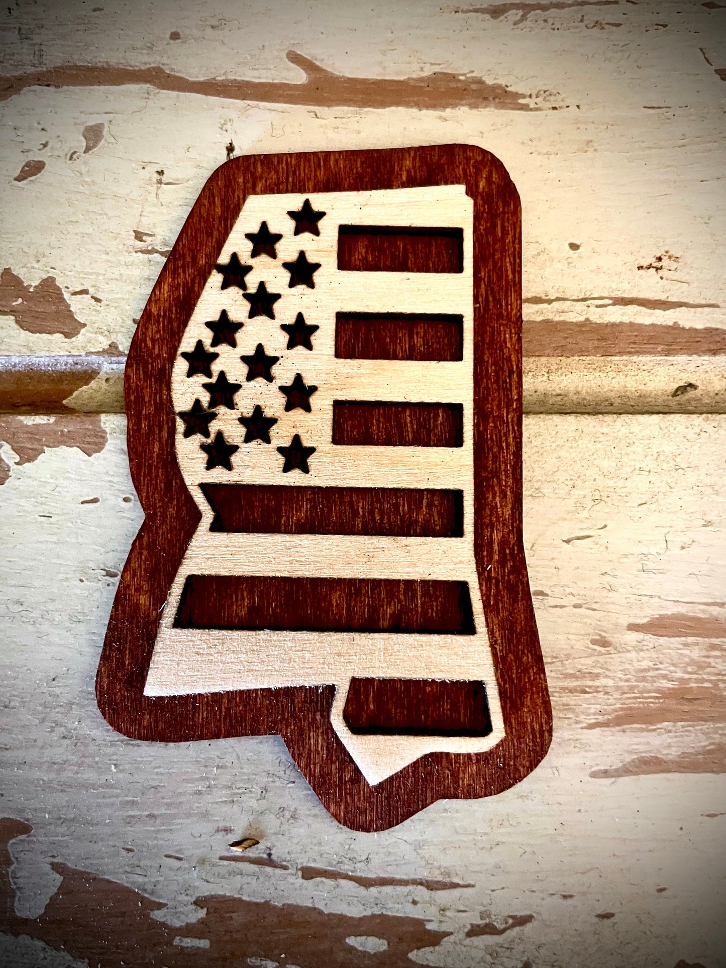 Mississippi US Flag 2-Layer Wood Refrigerator Magnet | 12 Finishes | Patriotic Gift