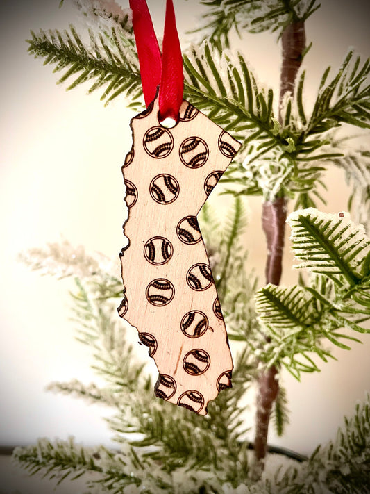Baseball State Shape Wood Ornament & Gift Tag | Custom State | Baseball Gift | Coach Gift (#2)