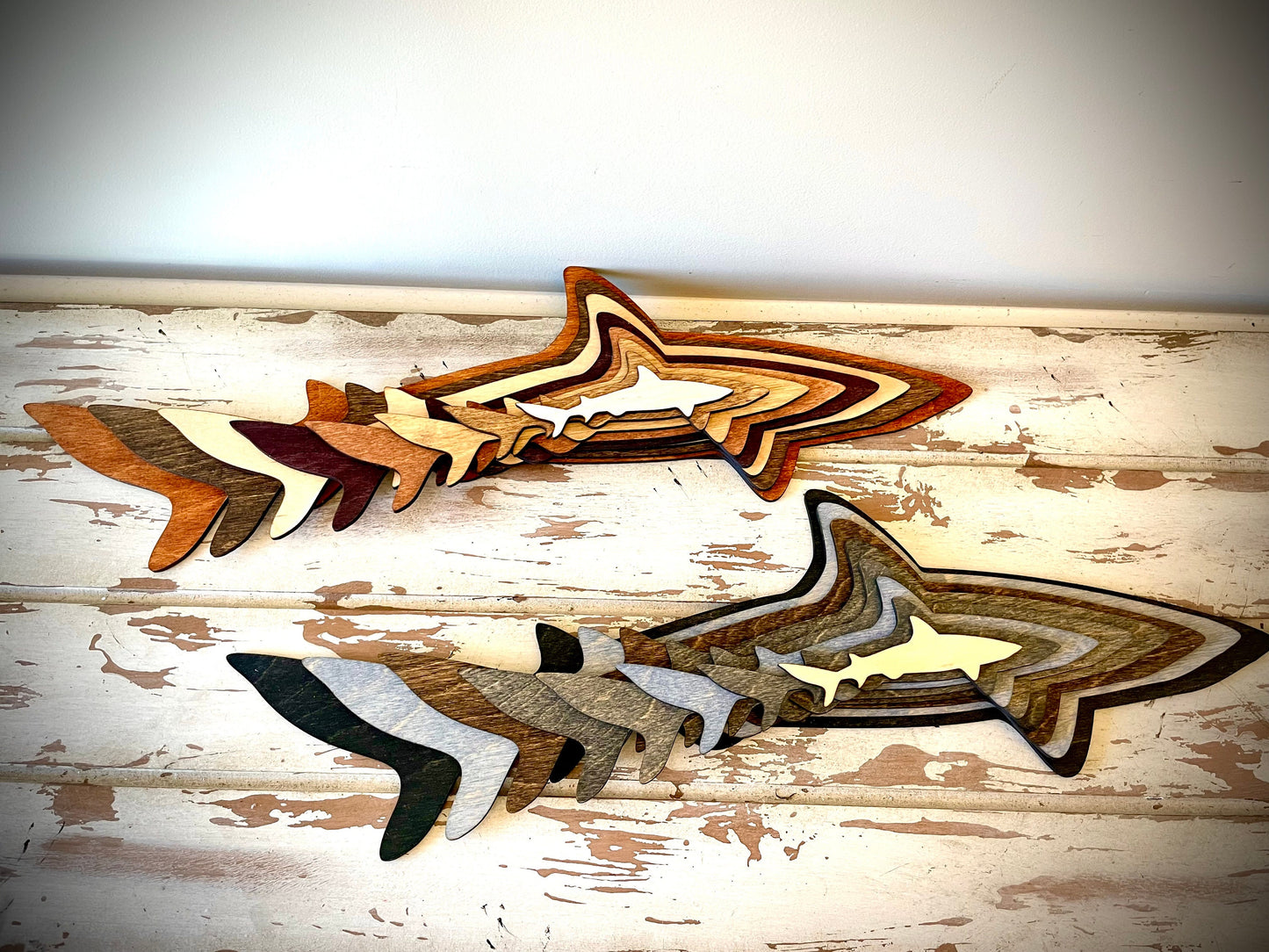 Stacked Sharks 3D Wood Table & Wall Art | Multi-Color