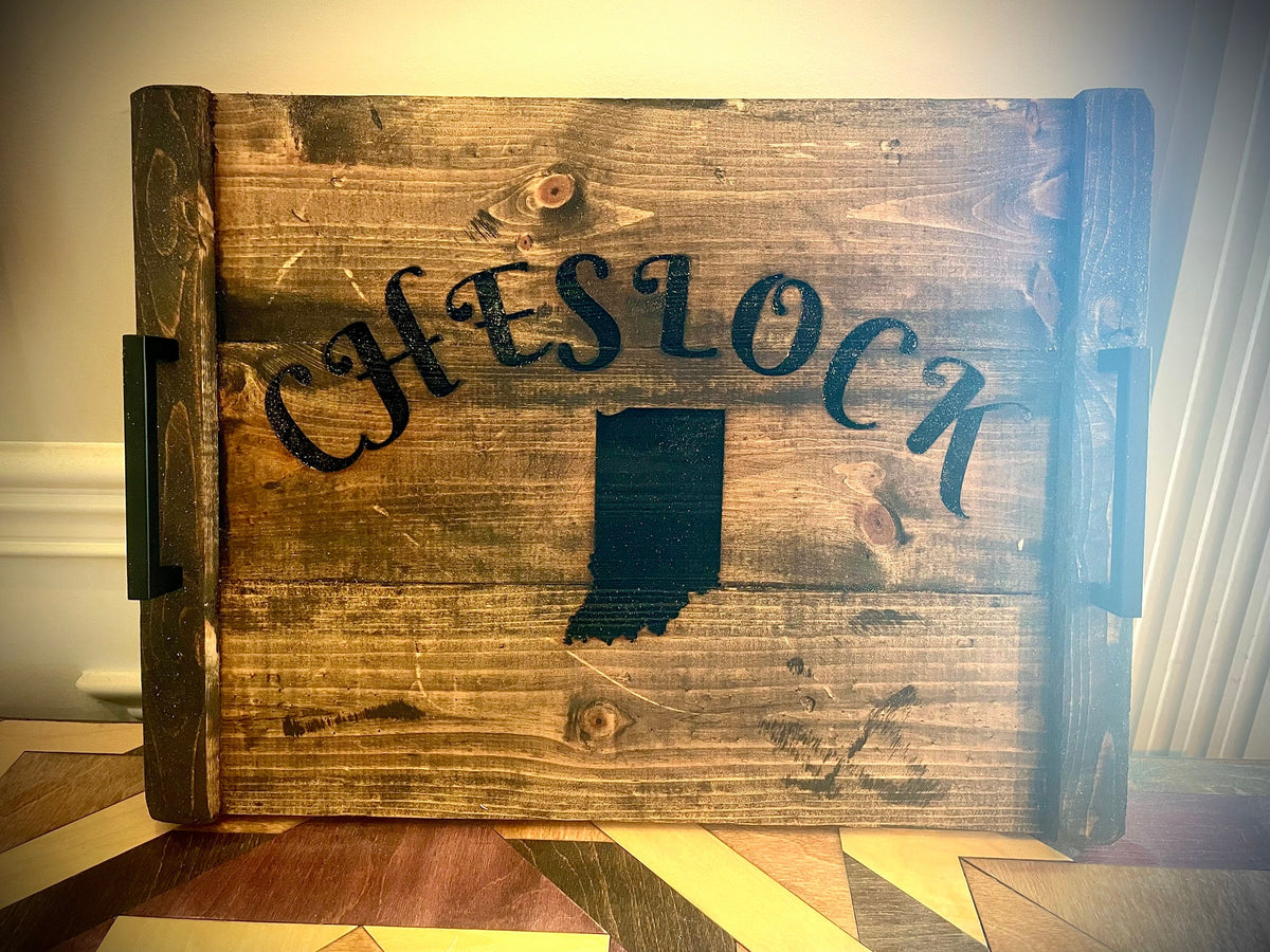 Custom Rustic Distressed Shiplap Serving Tray | Name, Monogram, State or Logo | Raised Edges, Handles & Optional Engraving
