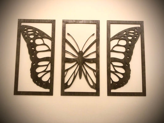 Butterfly Wood Wall Art | 3-Panel Set | Multiple Sizes & Finishes | Style 2