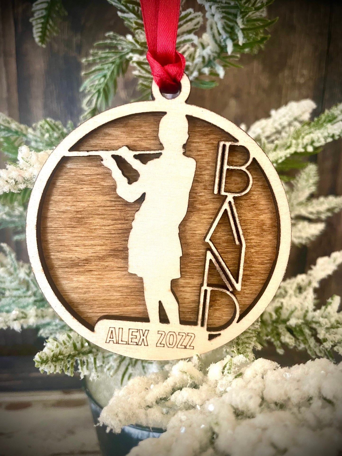 Marching Band Female Flute Player Personalized 2-Layer Wood Christmas Ornament & Gift Tag | Multiple Finishes | Music Gift (#17)