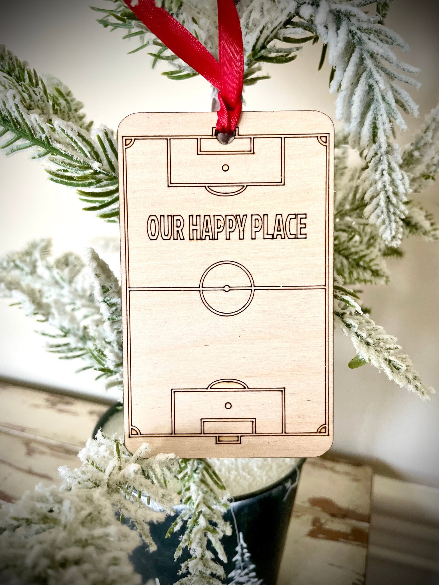 Soccer Ornament / Gift Tag - Soccer Field shaped; Personalized with name, number, or other