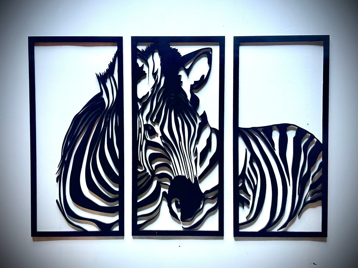 Zebra Wood Wall Art | 3-Panel Set | Black & Multiple Finishes
