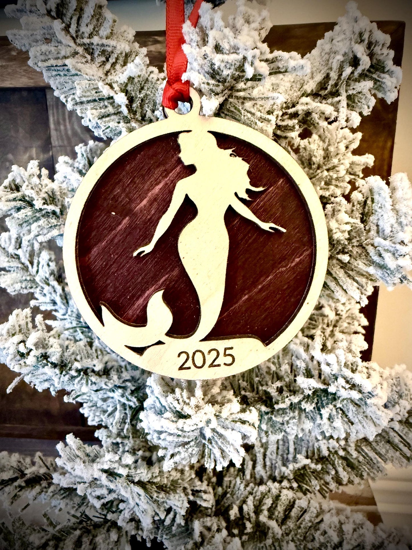 Mermaid Personalized 2-Layer Wood Christmas Ornament & Gift Tag | Multiple Finishes | Ocean Gift