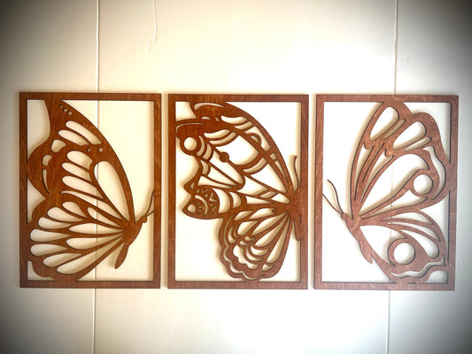 Butterfly Wood Wall Art | 3-Panel Set | Multiple Sizes & Finishes