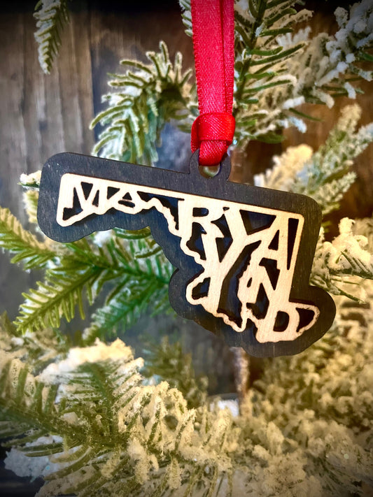 Maryland Word Art Wood Ornament & Gift Tag | 12 Finishes | State Pride Gift