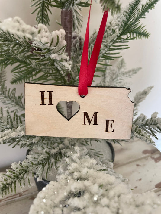 Kansas HOME Wood Ornament & Gift Tag | 12 Finishes | State Pride Gift