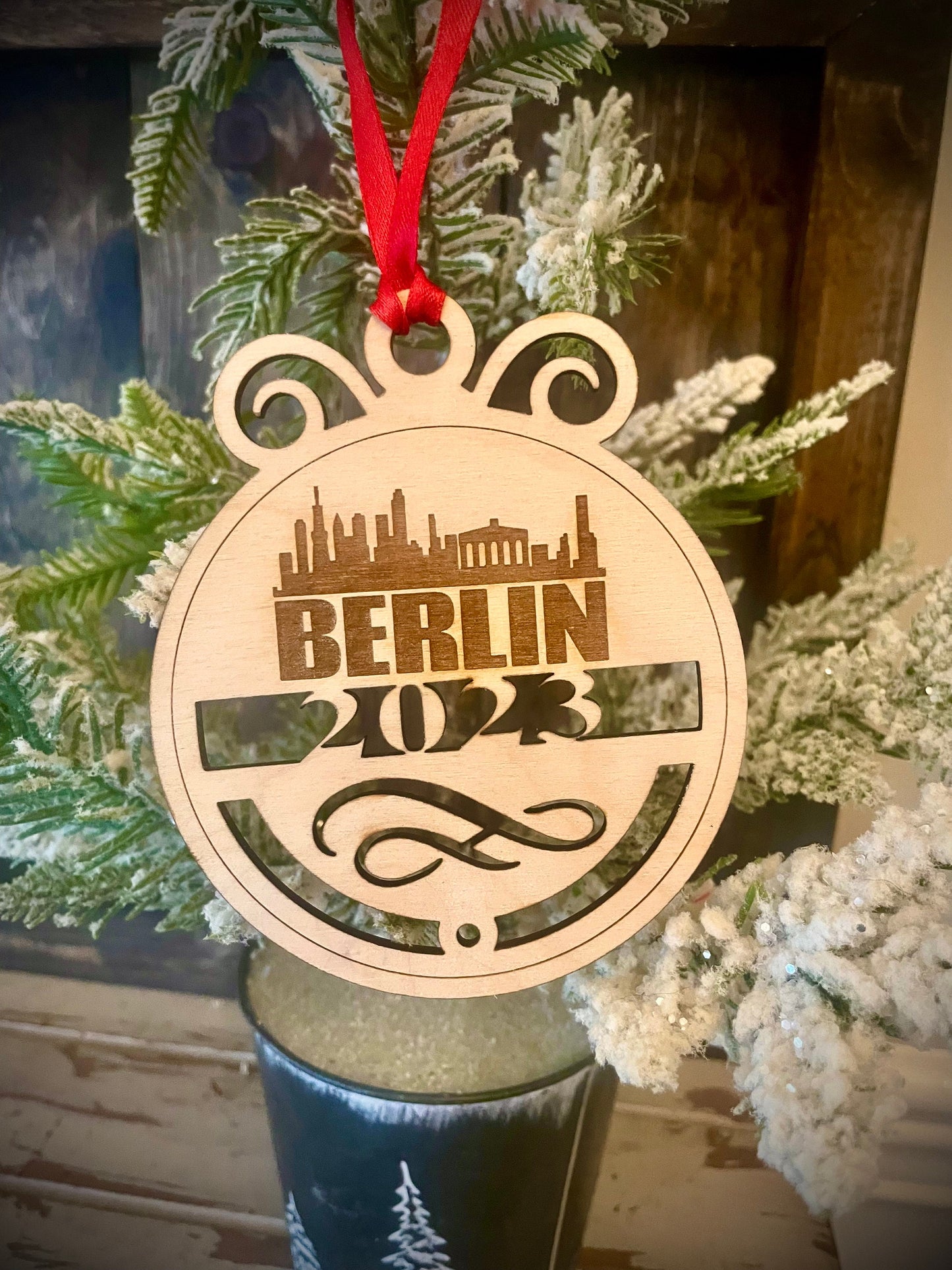 Berlin Skyline Wood Ornament | Choice of Year | 4" x 4.75" | Travel Souvenir Gift