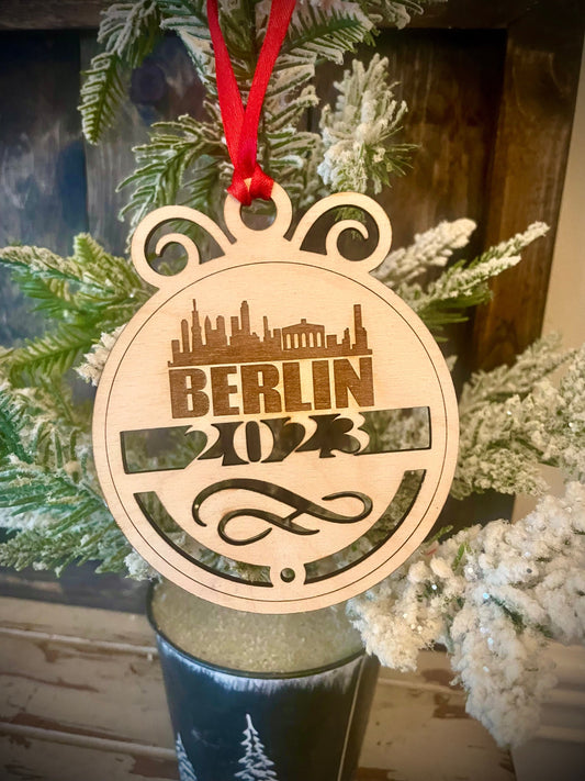 Berlin Skyline Wood Ornament | Choice of Year | 4" x 4.75" | Travel Souvenir Gift