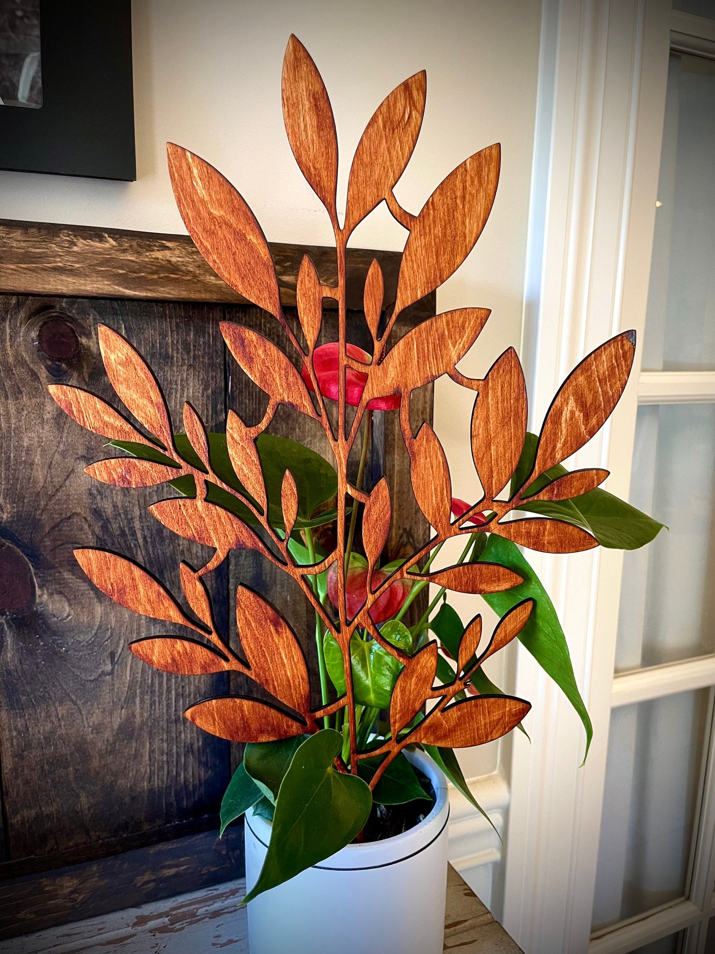 GIANT 18" x 10.5" Boho Indoor Plant Trellis | Leafy Vine | 12 Finishes