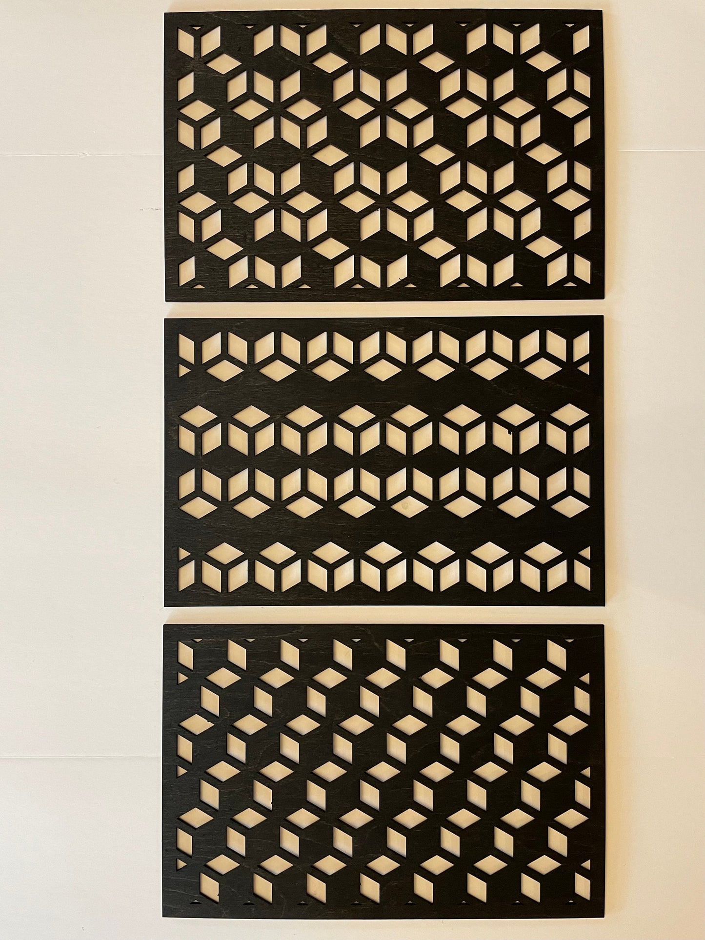 Geometric Cubes Optical Illusion Wood Wall Art | 3-Panel Set | Multiple Finishes