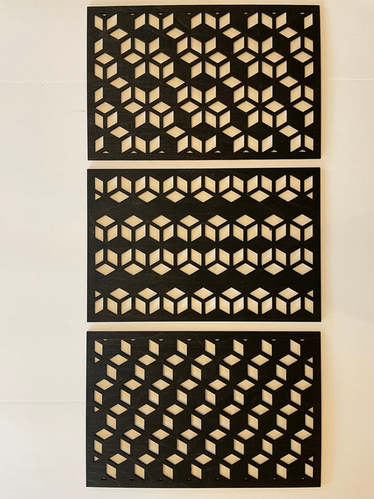 Geometric Cubes Optical Illusion Wood Wall Art | 3-Panel Set | Multiple Finishes