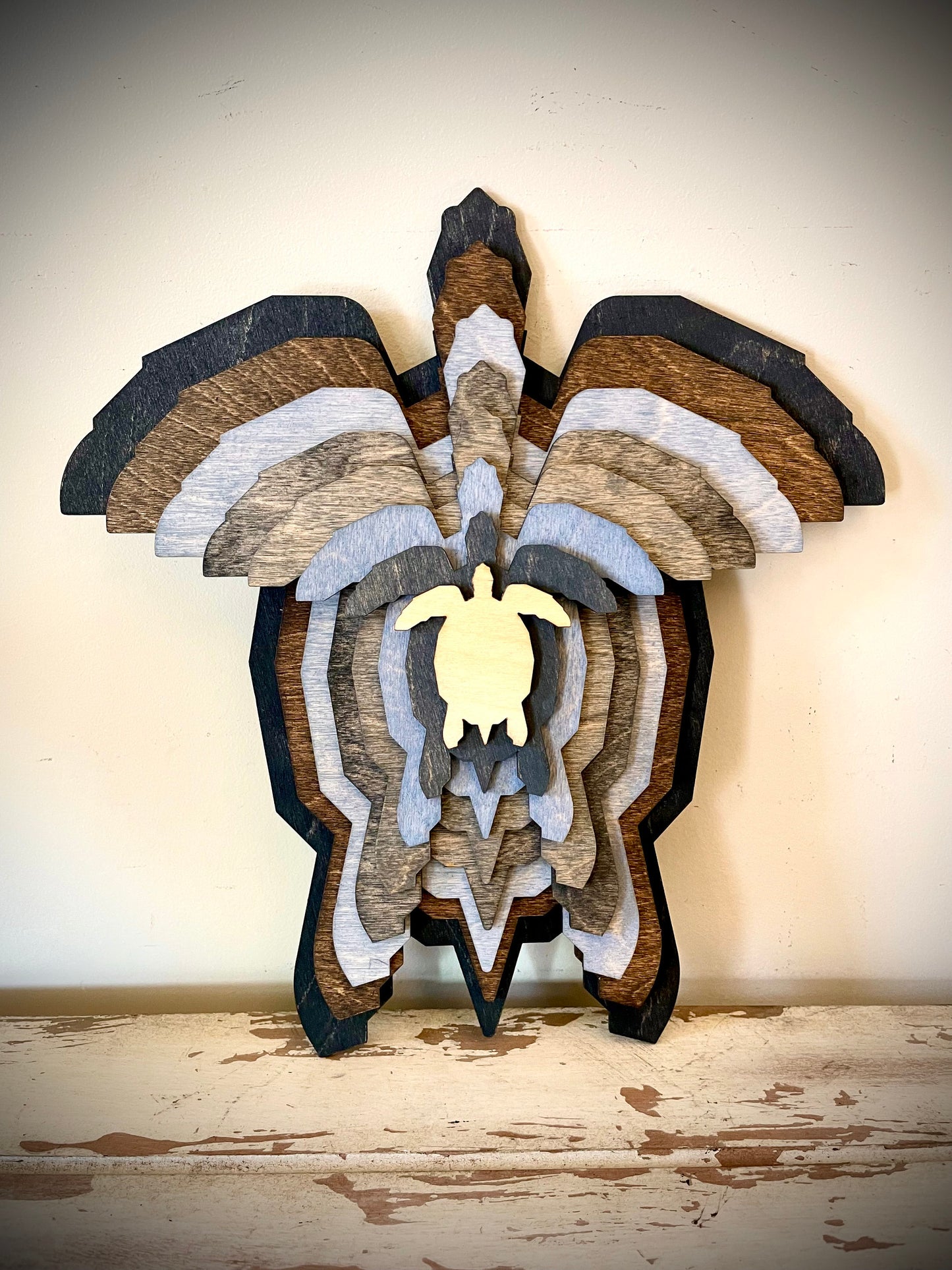 Stacked Sea Turtle 3D Wood Table & Wall Art | Multi-Color