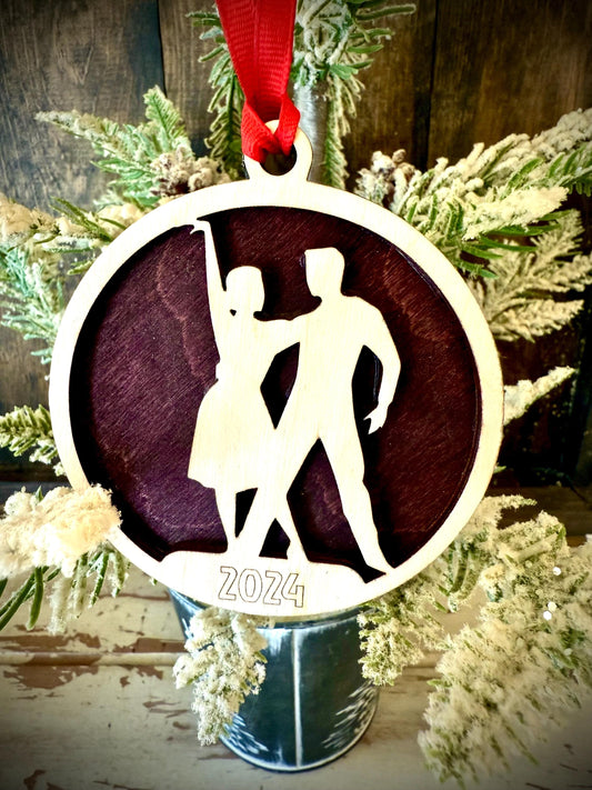 Ballroom Dancers Personalized 2-Layer Wood Christmas Ornament & Gift Tag | Multiple Finishes | Dance Gift (#3)
