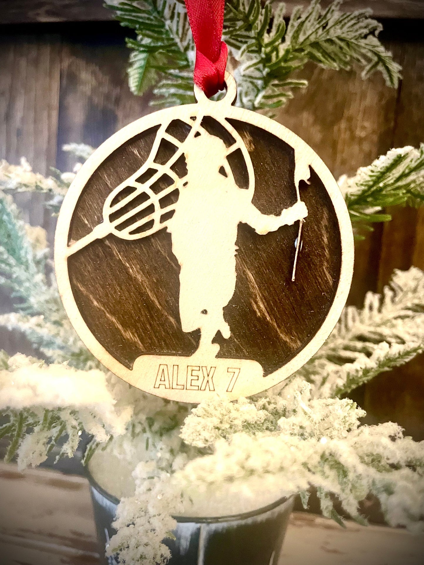 Lacrosse Player Personalized 2-Layer Wood Christmas Ornament & Gift Tag | Multiple Finishes | Lacrosse Gift (#7)